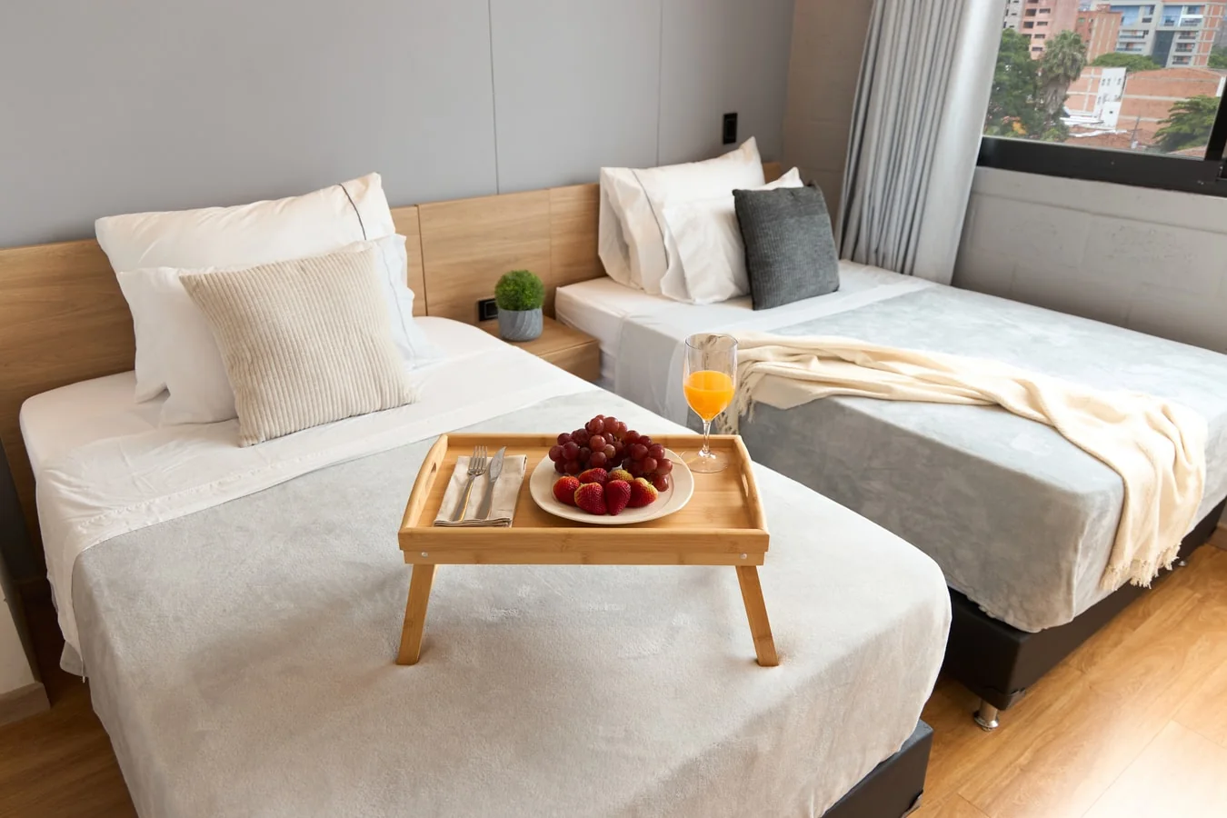 Bedroom of another furnished apartment at Rosa Negra in Medellín.